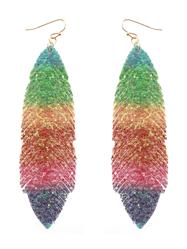 Faux leather glittering fringe earring