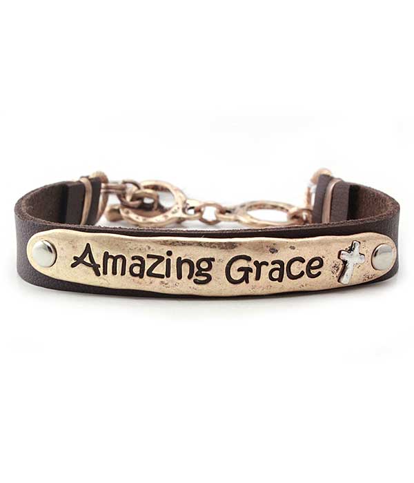 Religious inspiration leatherette toggle bracelet - amazing grace