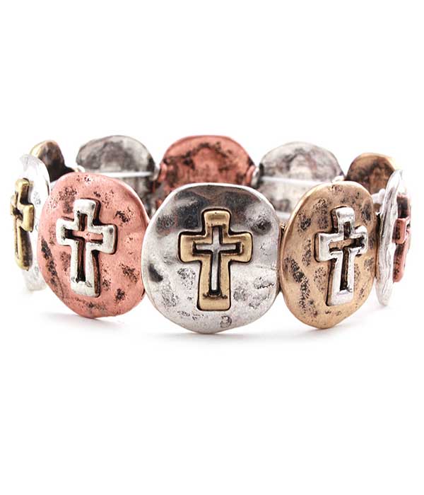 Religious inspiration multi cross disc stretch bracelet