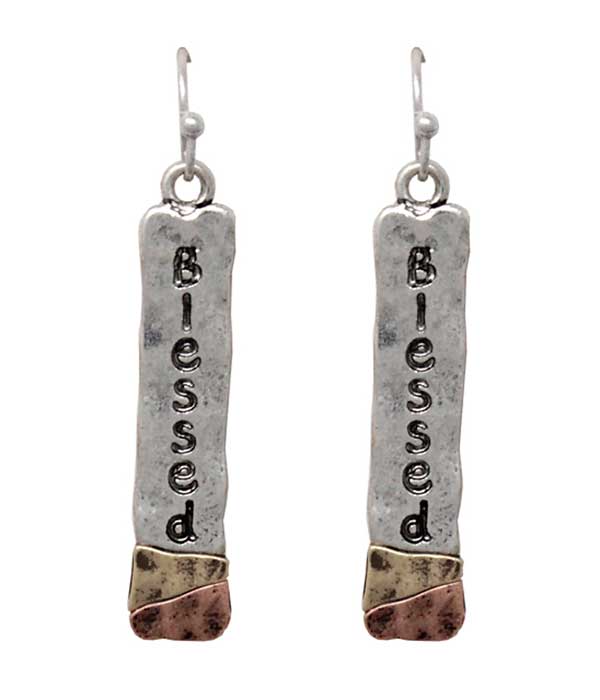 RELIGIOUS INSPIRATION METAL BAR EARRING - BLESSED