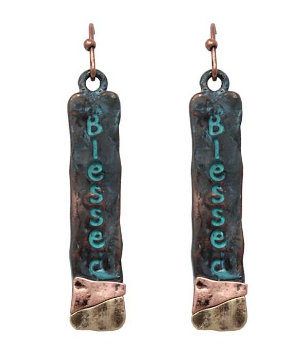 Religious inspiration metal bar earring - blessed