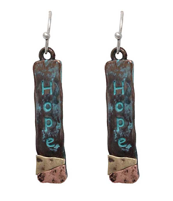 RELIGIOUS INSPIRATION METAL BAR EARRING - HOPE