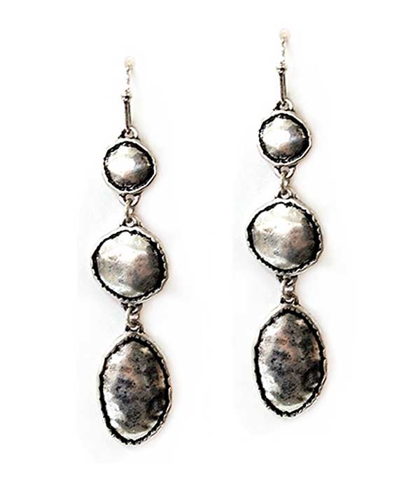 Hammered metal disc link drop earring