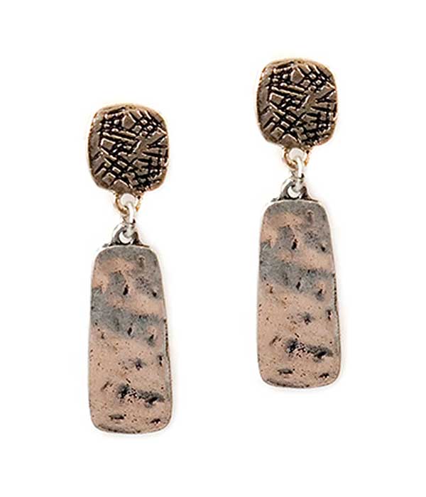 TEXTURED METAL BAR DROP EARRING