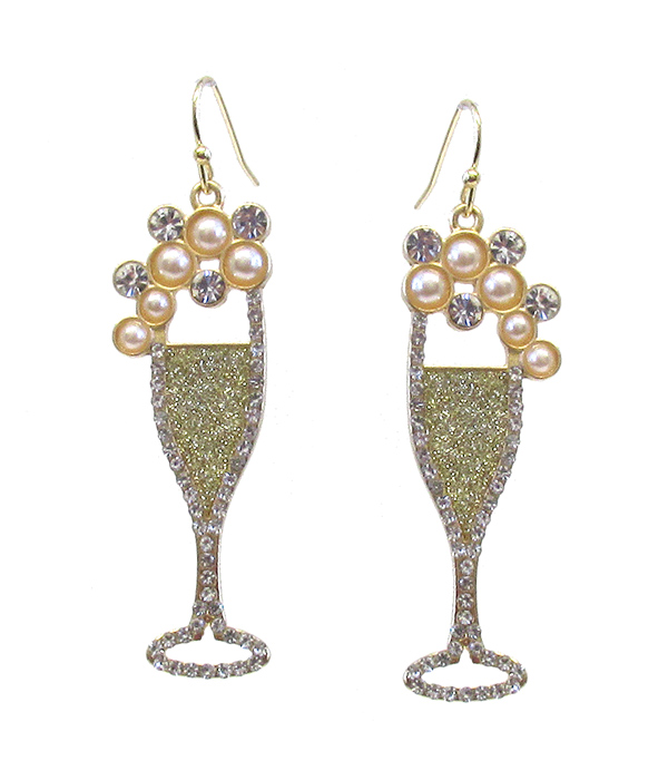 GLITTERING WINE GLASS EARRING