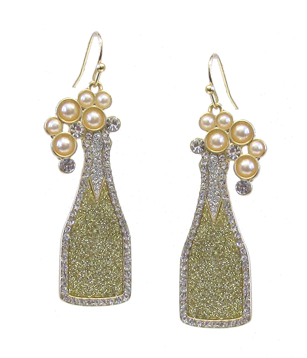 GLITTERING CHAMPAGNE BOTTLE EARRING