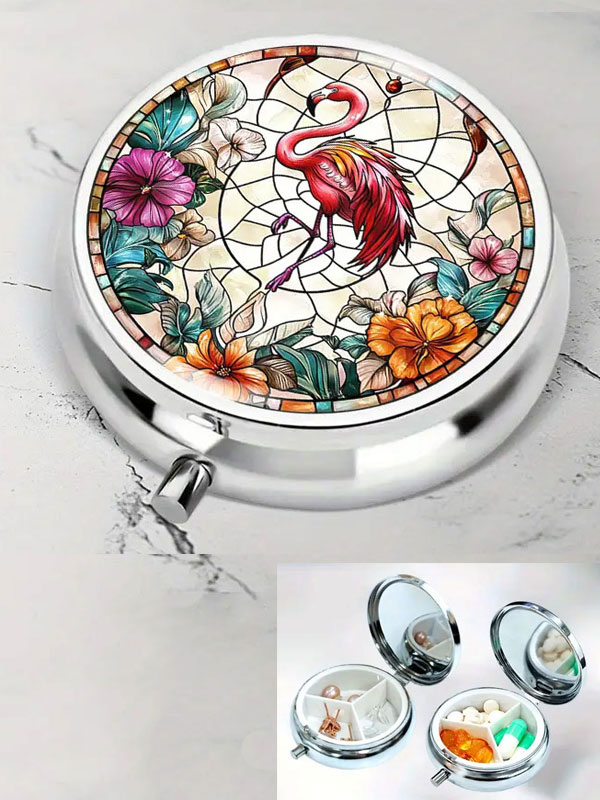 Portable pill box - 3 compartment - flamingo