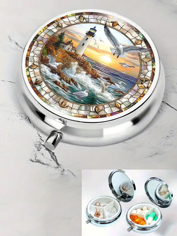 Portable pill box - 3 compartment - light house