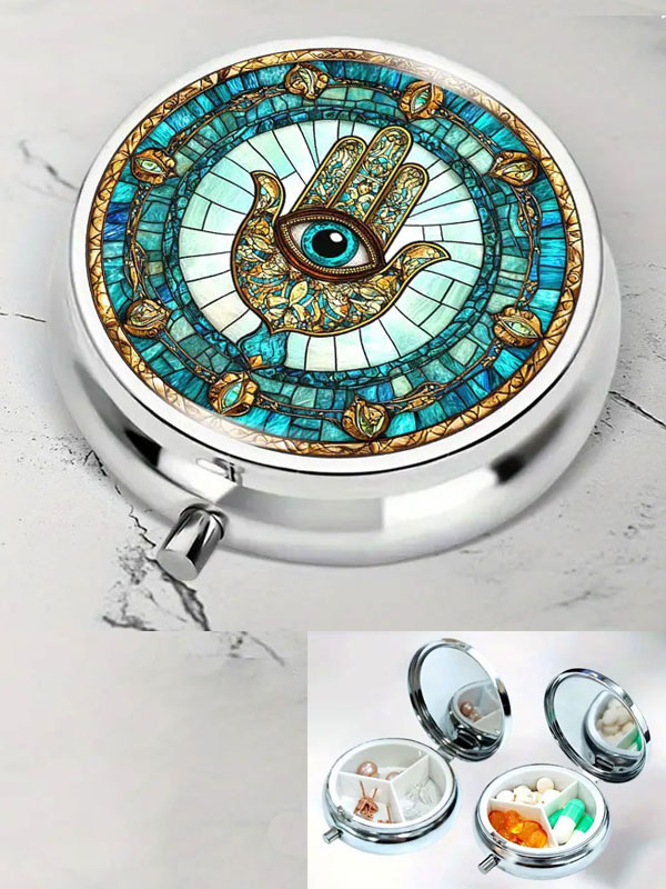 Portable pill box - 3 compartment - hamsa