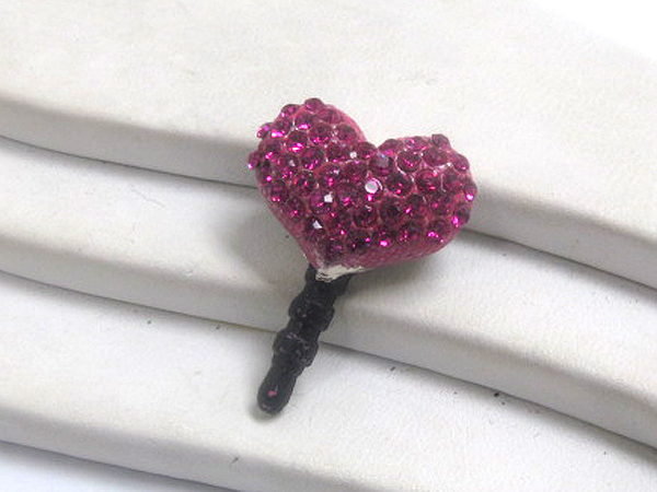 Crystal heart ear cap for smart phone