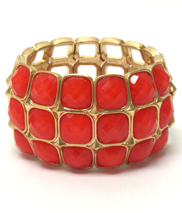 Metal and glass stone square pattern stretch bracelet