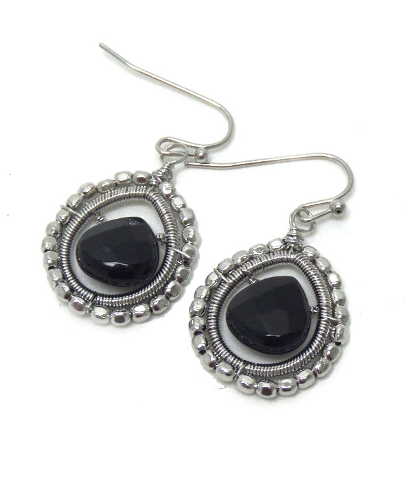 Genuine semi precious stone teardrop earrings - jet