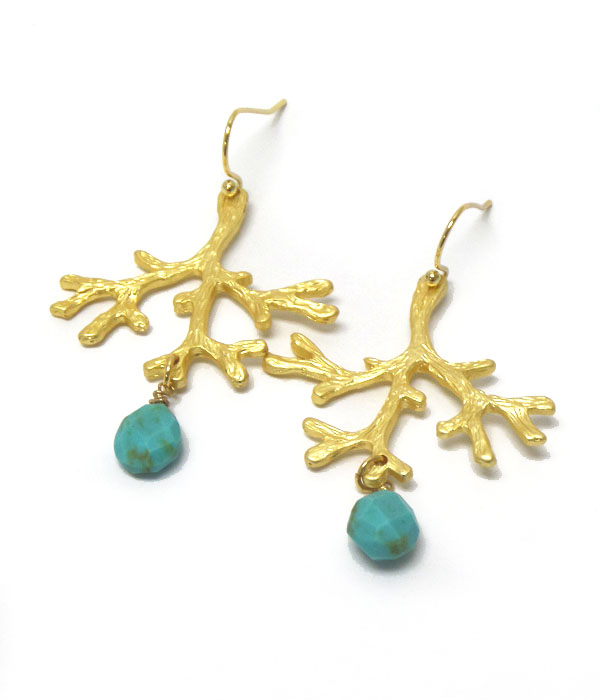 Genuine semi precious stone metal hook earrings- turquoise
