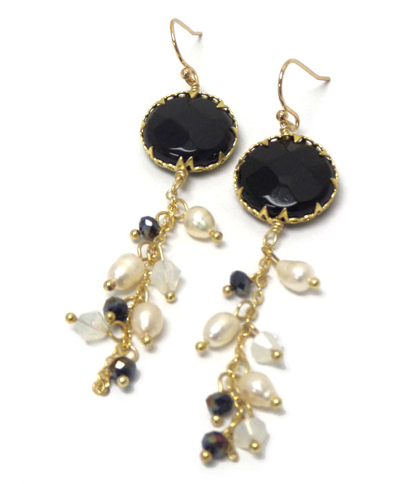Genuine semi precious stone drop earrings - jet