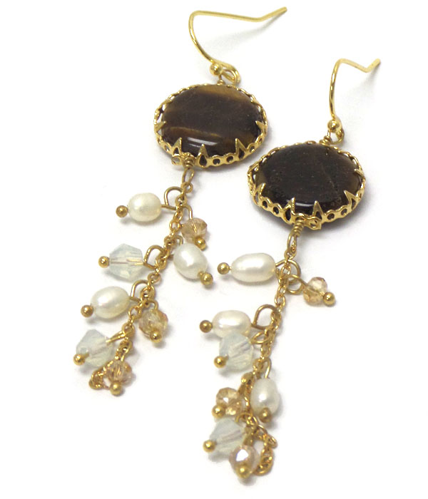 Genuine semi precious stone drop earrings - tigereye