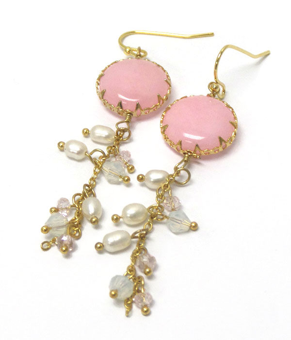 Genuine semi precious stone drop earrings - rose quarts