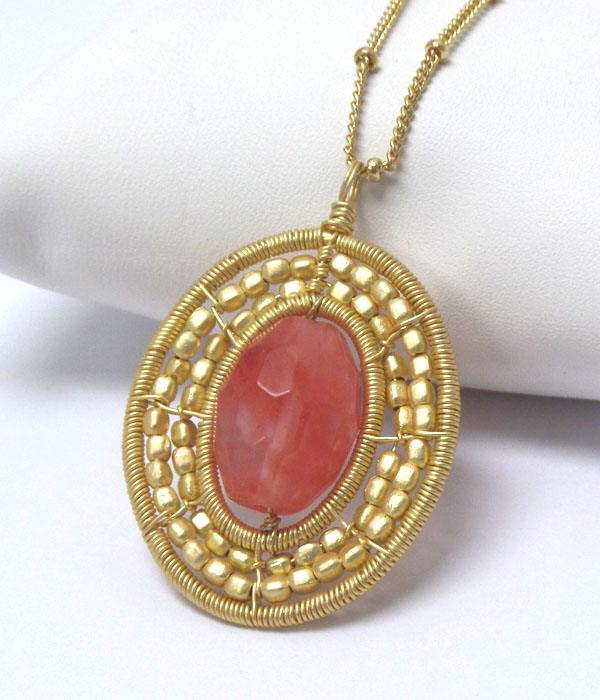 Genuine semi precious stone double layer bead necklace - pink quartz