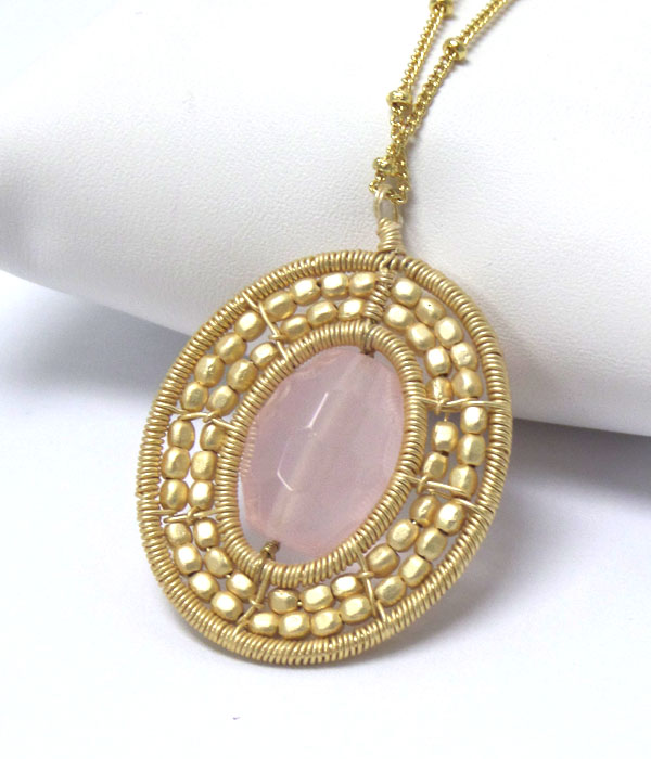 Genuine semi precious stone double layer bead necklace - rose quartz