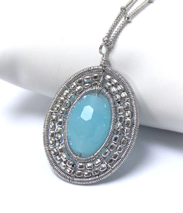 Genuine semi precious stone double layer bead necklace - aqua quartz