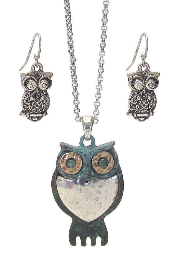 METAL OWL PENDANT NECKLACE SET