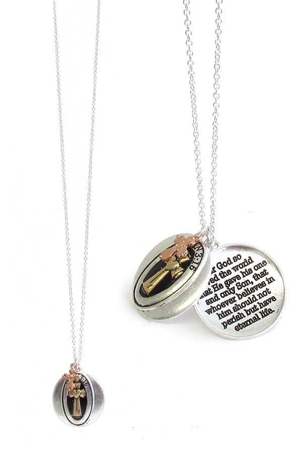 RELIGIOUS INSPIRATION MESSAGE DOUBLE PENDANT LONG NECKLACE -