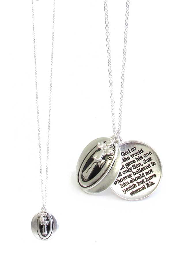 RELIGIOUS INSPIRATION MESSAGE DOUBLE PENDANT LONG NECKLACE - 