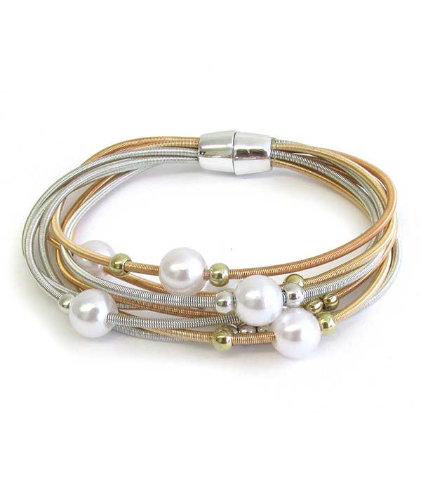 Multi stretch spring and pearl magnetic bracelet