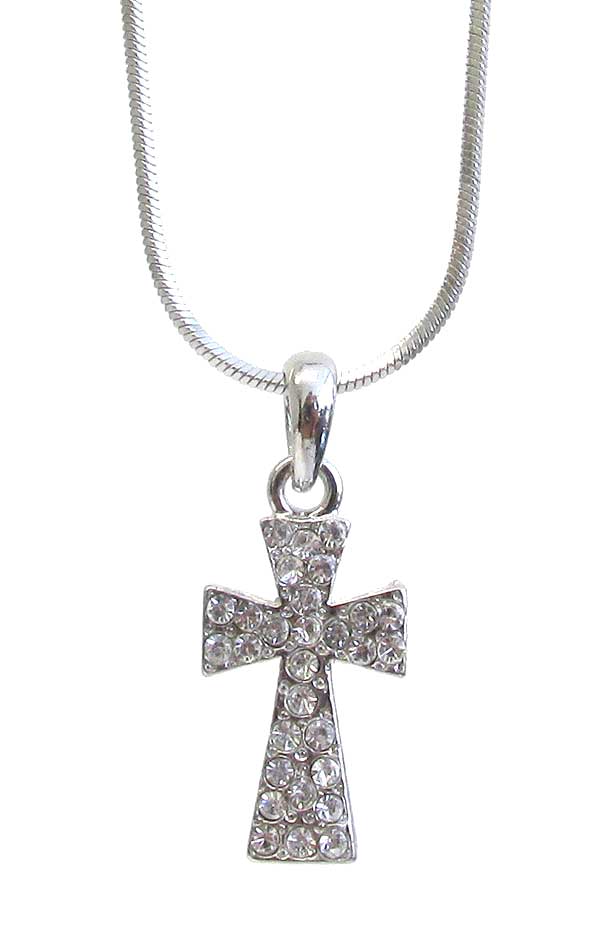 Made in korea whitegold plating crystal cross pendant necklace