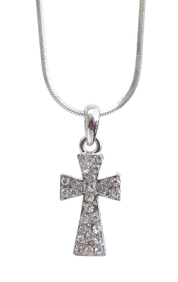 WHITEGOLD PLATING CRYSTAL CROSS PENDANT NECKLACE