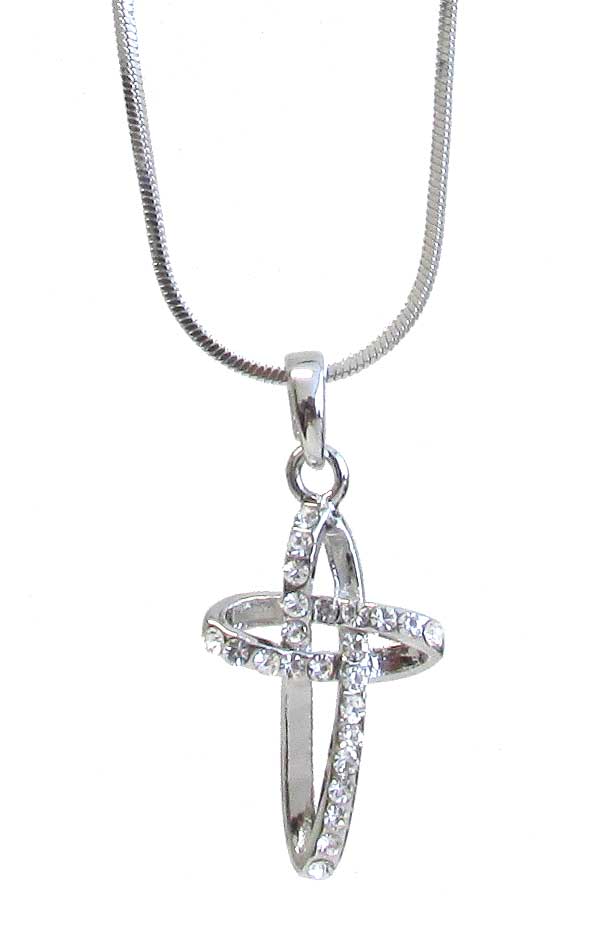 Made in korea whitegold plating crystal cross pendant necklace