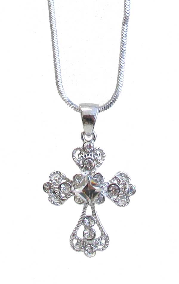 WHITEGOLD PLATING CRYSTAL CROSS PENDANT NECKLACE