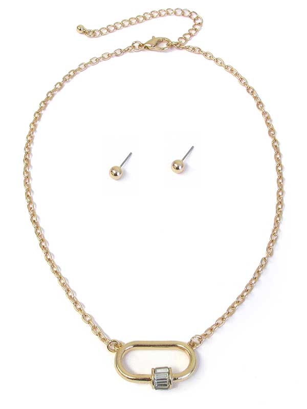 Crystal oval carabiner pendant necklace set