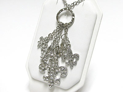 Crystal multi fleur de lis long drop pendant long necklace
