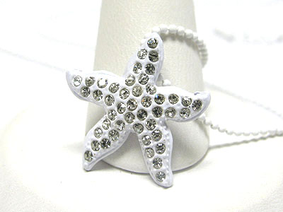 Special price - crystal stud enamel metal star fish necklace 