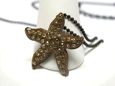 Special price - crystal stud enamel metal star fish necklace