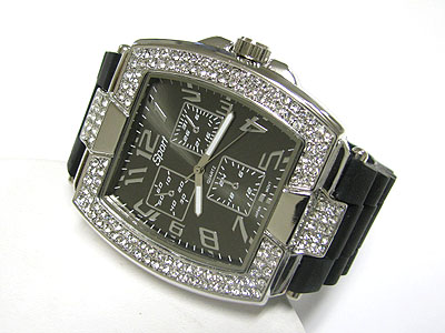 Dual crystal frame large face rubber band watch