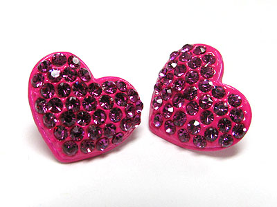 Special price - crystal stud enamel metal puffy heart earring