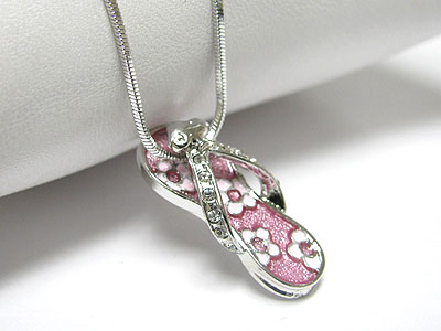 Made in korea whitegold plating crystal and epoxy flipflop pendant necklace