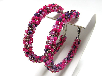 Multi color seed beads round hoop earring  - hoops