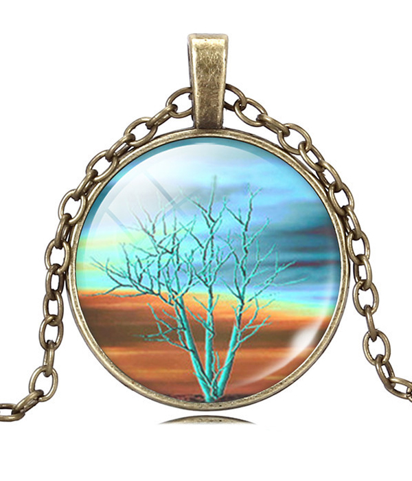 Antique bronze life of tree cabochon necklace