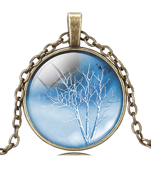 Antique bronze life of tree cabochon necklace