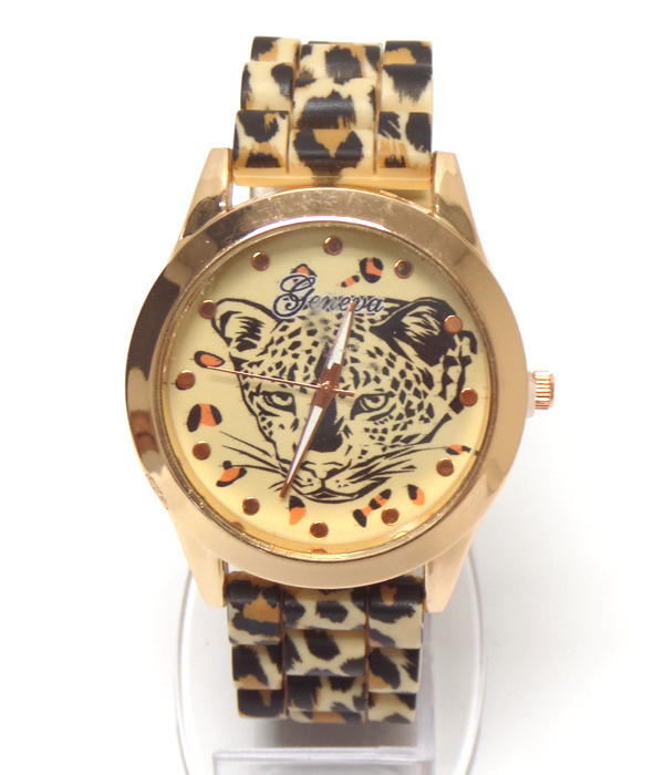 Animal print silicone band watch
