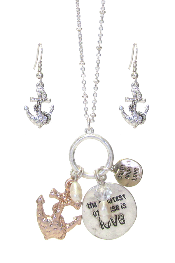 Religious inspiration message multi charm necklace set - faith hope love