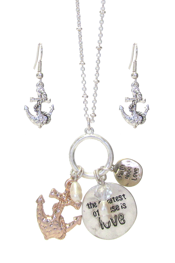 RELIGIOUS INSPIRATION MESSAGE MULTI CHARM NECKLACE SET - FAITH HOPE LOVE