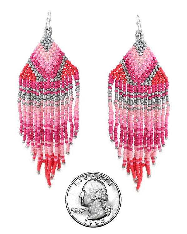 HANDMADE MULTI SEEDBEAD TASSEL DROP EARRING