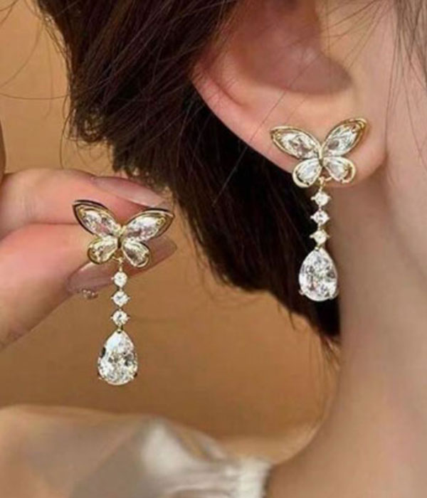 Butterfly crystal teardrop earring