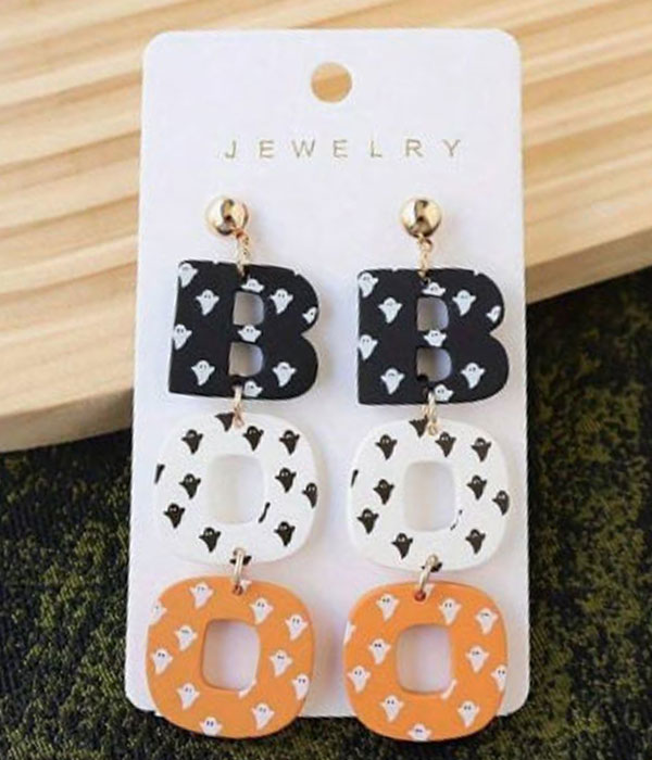 Halloween theme ghost print earring - boo