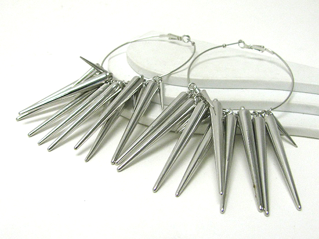 Basketball wives inspired 4 inch long multi metal spike dangle hoop earring - hoops