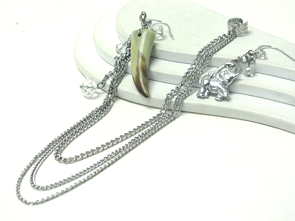 6 inch drop long earrings - acrylic ivory and elephant deco