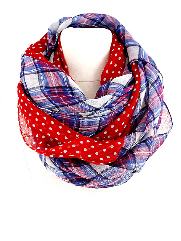 100% polyester designer pattern and dots scarf